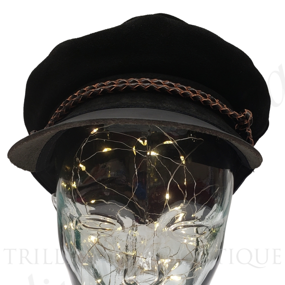 BRIXTON Hat Kayla Cap XS Black Soft Suede Leather Bill Y2K Cottagecore Classic